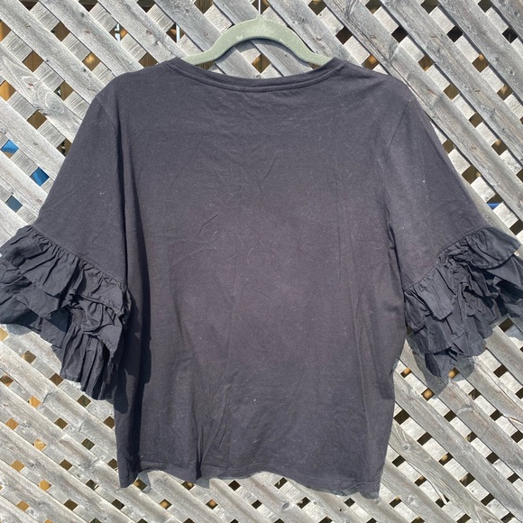 H&M - Black Cotton T-Shirt w/ruffle sleeves - Picture 6 of 8
